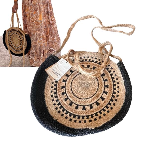 NEW Woven Moroccan HANDBAG 16” Round Crossbody Shoulder Purse Shanty Corporation - Picture 1 of 11